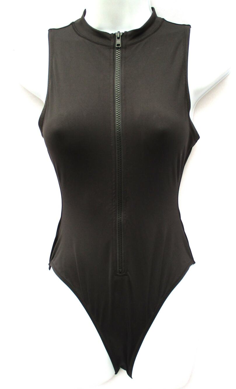 Nwt SKIMS Recycled Swim Sleeveless One-Piece Crew Neck Zip Swimsuit Black S